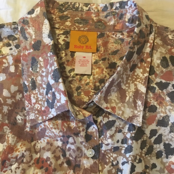 Ruby Rd. Metallic Leopard Print Button Down Shirt - Picture 2 of 6